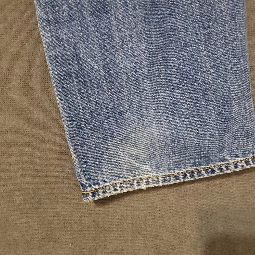 Gap 1969 Slim Jeans Mens 38x30 Blue Medium‎ Wash Cotton Denim Distressed Hem